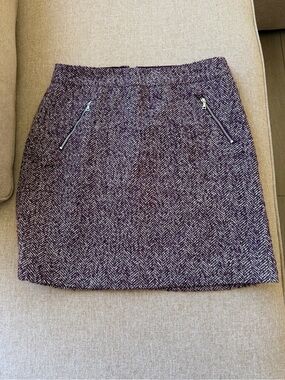 WOMENS LOFT BERRY CHEVRON PRINT WOOL BLEND PENCIL SKIRT W/ ZIPPER POCKETS, SZ 4